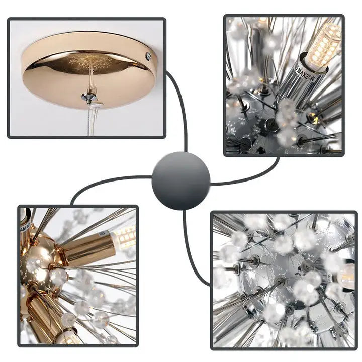 Lustre Dandelion | Luminaire suspendu doré ou argenté pour un éclairage de 10 à 15 m² - LUSTRINA