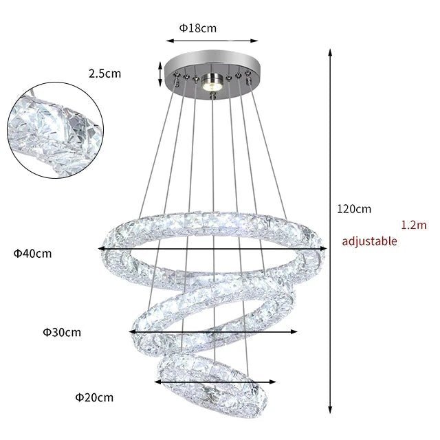 Lustre Célesta Circle | Lustre salon avec Cristaux K9 et acier Inoxydable pour ambiance épurée - LUSTRINA
