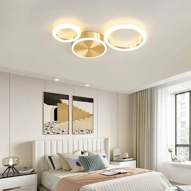 Lustre Anneaux Doré | Lustre LED Aluminium doré Tendance - LUSTRINA