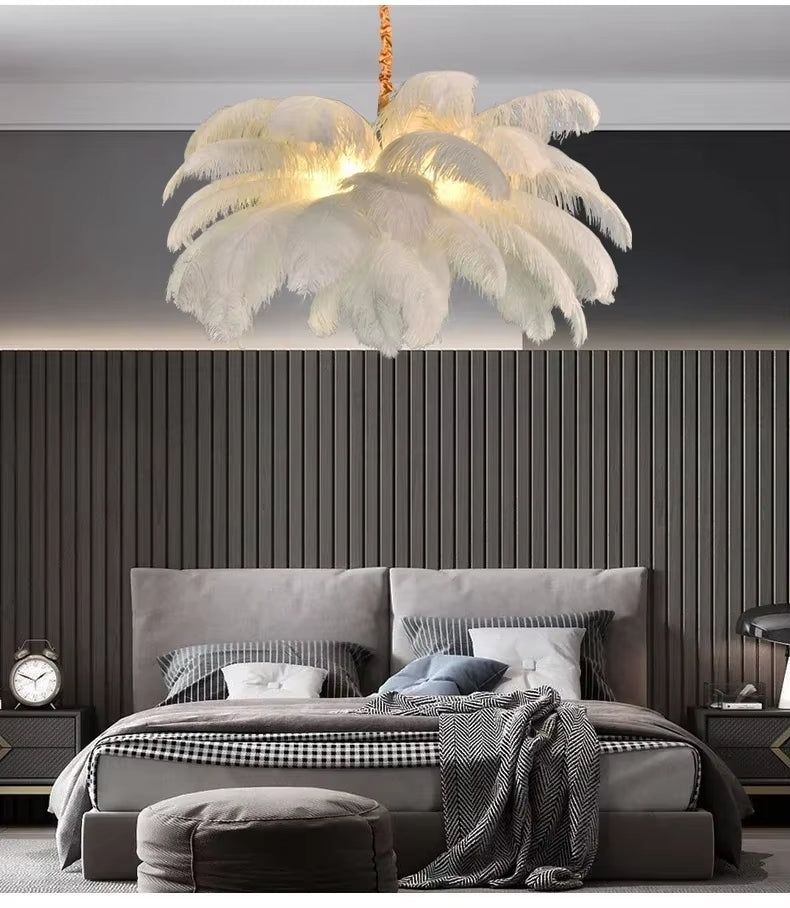 Plumes d’Autruche | Lustre Style Nordique en Plumes pour Salon et Chambre - LUSTRINA