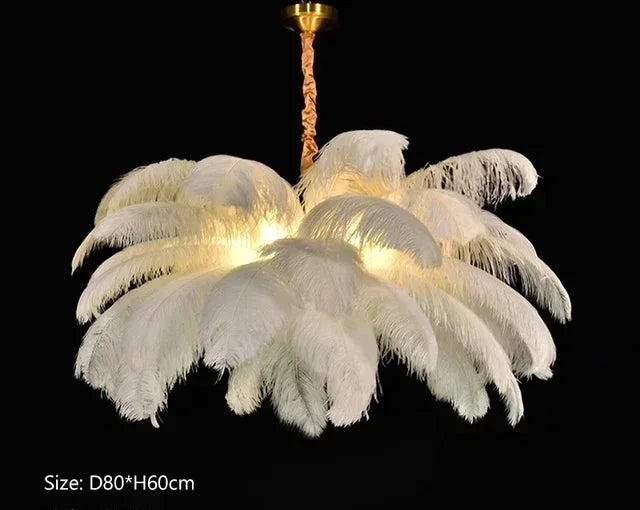 Plumes d’Autruche | Lustre Style Nordique en Plumes pour Salon et Chambre - LUSTRINA