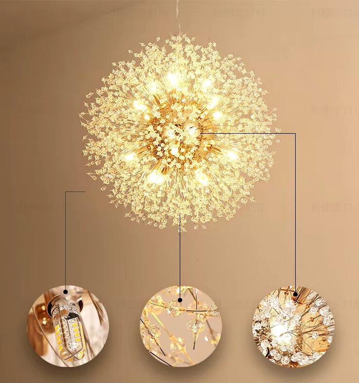 Lustre Dandelion | Luminaire suspendu doré ou argenté pour un éclairage de 10 à 15 m² - LUSTRINA