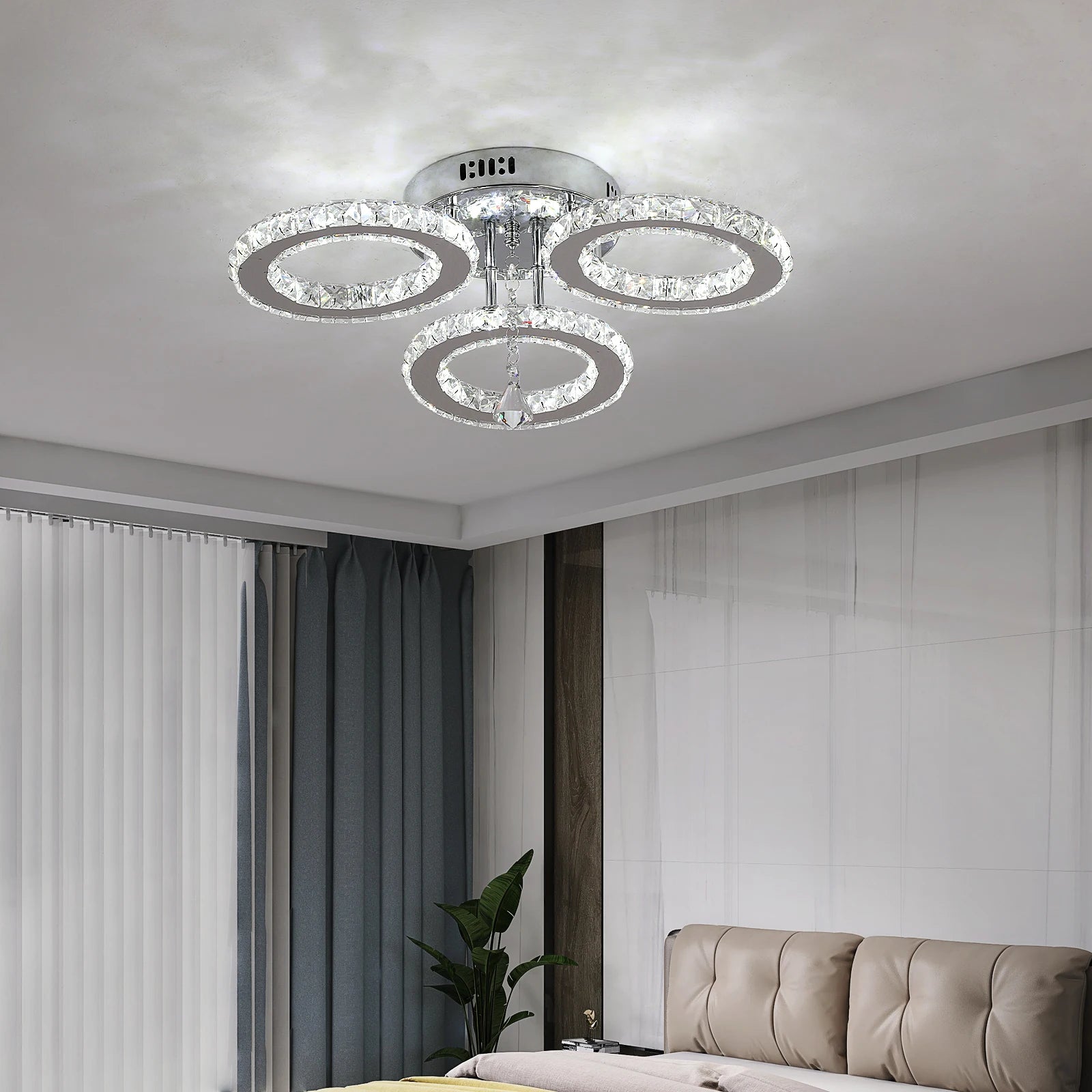 Cristalys | Lustre salon cristal et acier inoxydable - LUSTRINA