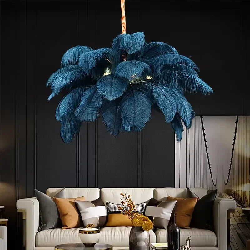 Plumes d’Autruche | Lustre Style Nordique en Plumes pour Salon et Chambre - LUSTRINA