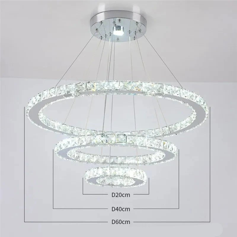Lustre Célesta Circle | Lustre salon avec Cristaux K9 et acier Inoxydable pour ambiance épurée - LUSTRINA