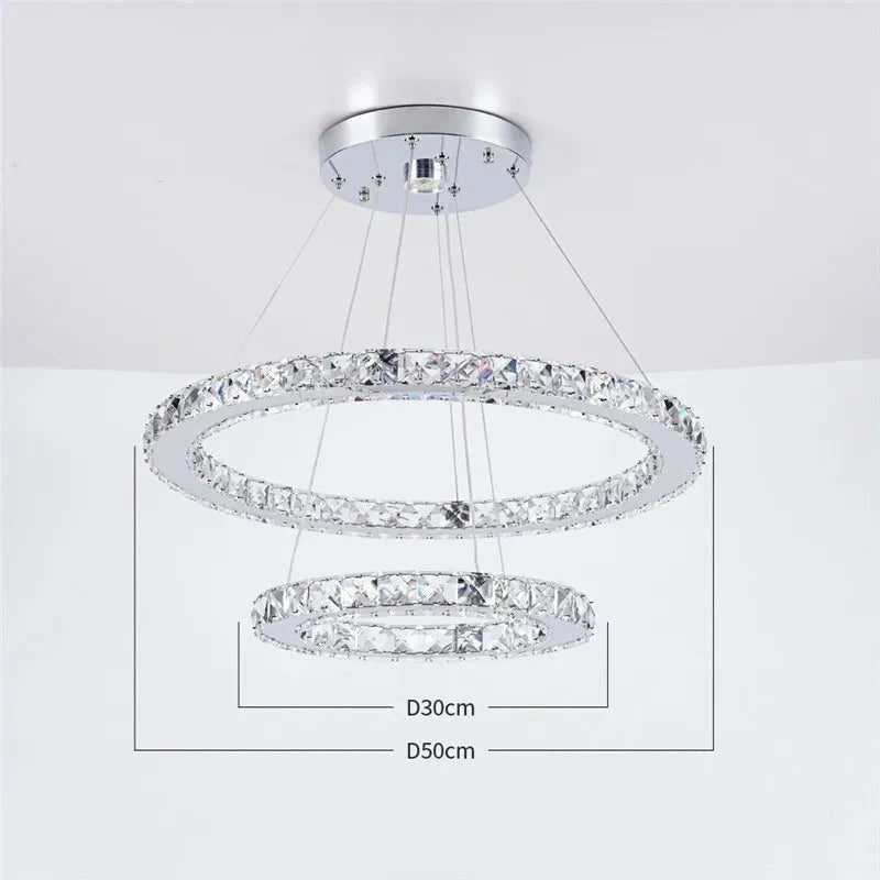 Lustre Célesta Circle | Lustre salon avec Cristaux K9 et acier Inoxydable pour ambiance épurée - LUSTRINA