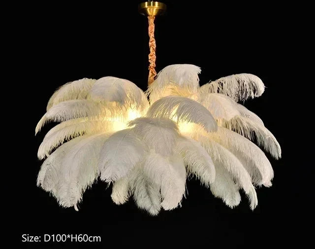 Plumes d’Autruche | Lustre Style Nordique en Plumes pour Salon et Chambre - LUSTRINA