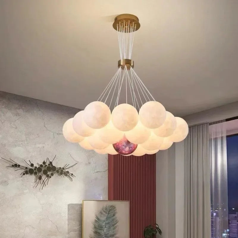 Lustre 3D Moons | Lustre Aérien avec bulles suspendues et éclairage soyeux - LUSTRINA