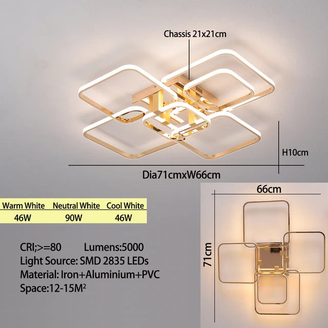 Lustre Galaxie | Luminaire Aluminium Doré ou Chromé, Éclairage LED pour Salon, Chambre - LUSTRINA
