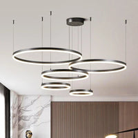 Anneaux d'Opale | Lustre salon design noir ou doré - LUSTRINA