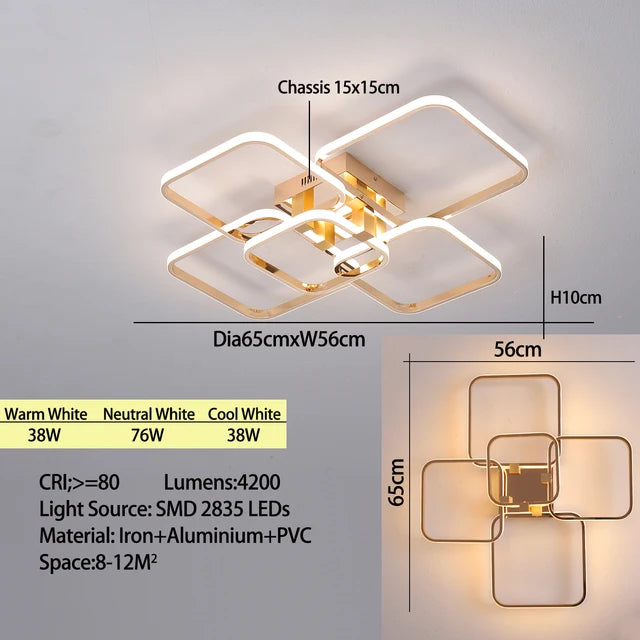 Lustre Galaxie | Luminaire Aluminium Doré ou Chromé, Éclairage LED pour Salon, Chambre - LUSTRINA