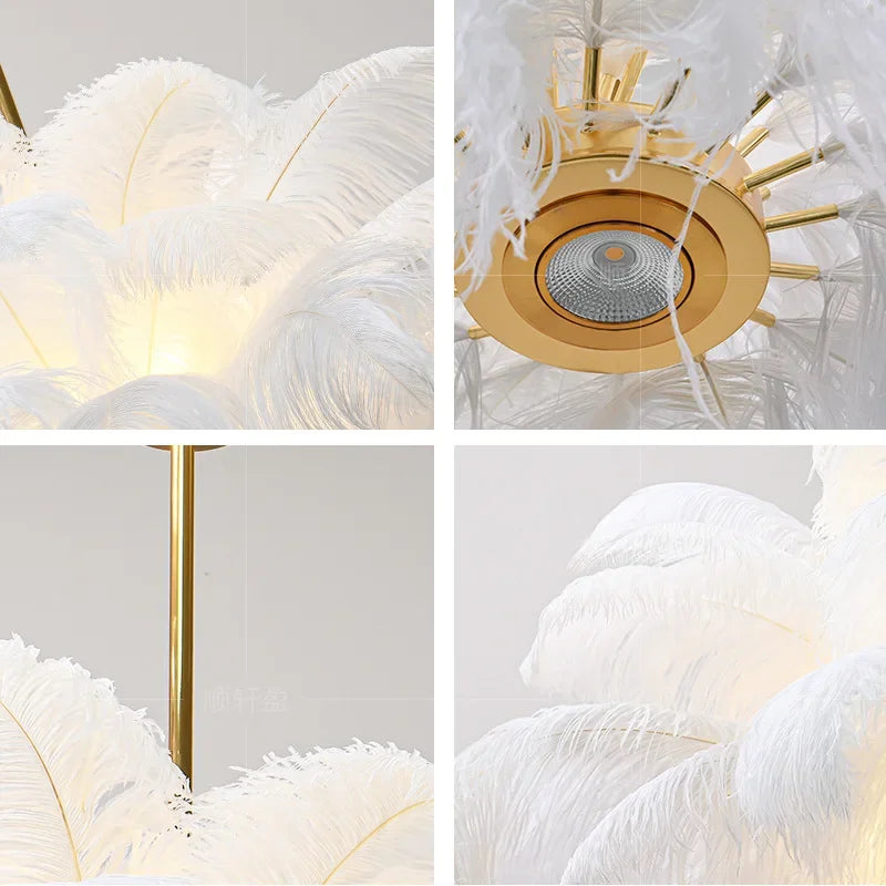 Plumes d’Autruche | Lustre Style Nordique en Plumes pour Salon et Chambre - LUSTRINA