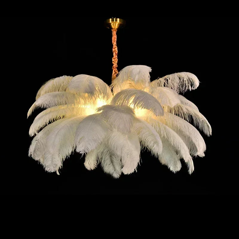 Plumes d’Autruche | Lustre Style Nordique en Plumes pour Salon et Chambre - LUSTRINA