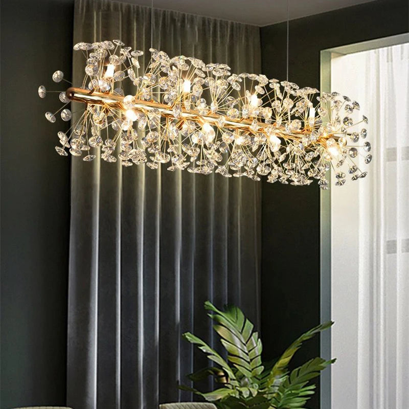 Dandelion Rectangulaire | Lustre doré idéal pour salon ou cuisine moderne - LUSTRINA