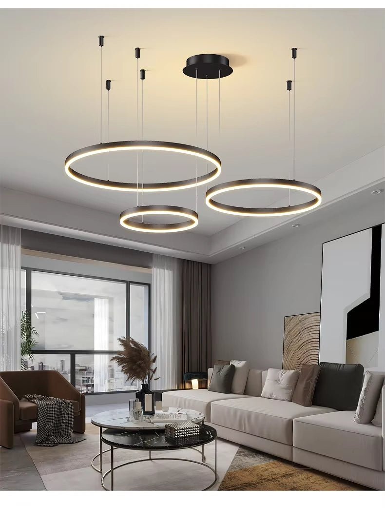 Anneaux d'Opale | Lustre salon design noir ou doré - LUSTRINA