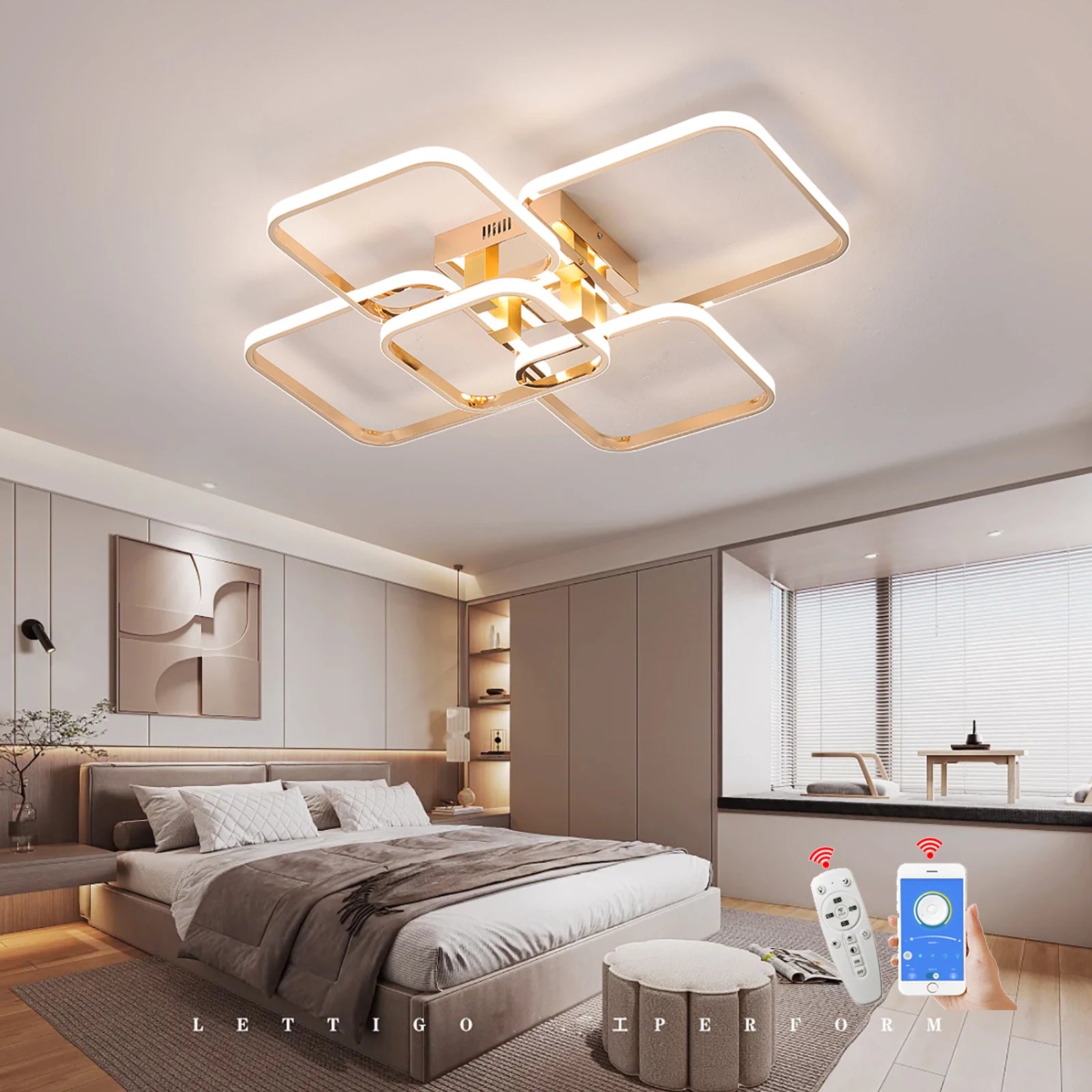 Lustre Galaxie | Luminaire Aluminium Doré ou Chromé, Éclairage LED pour Salon, Chambre - LUSTRINA